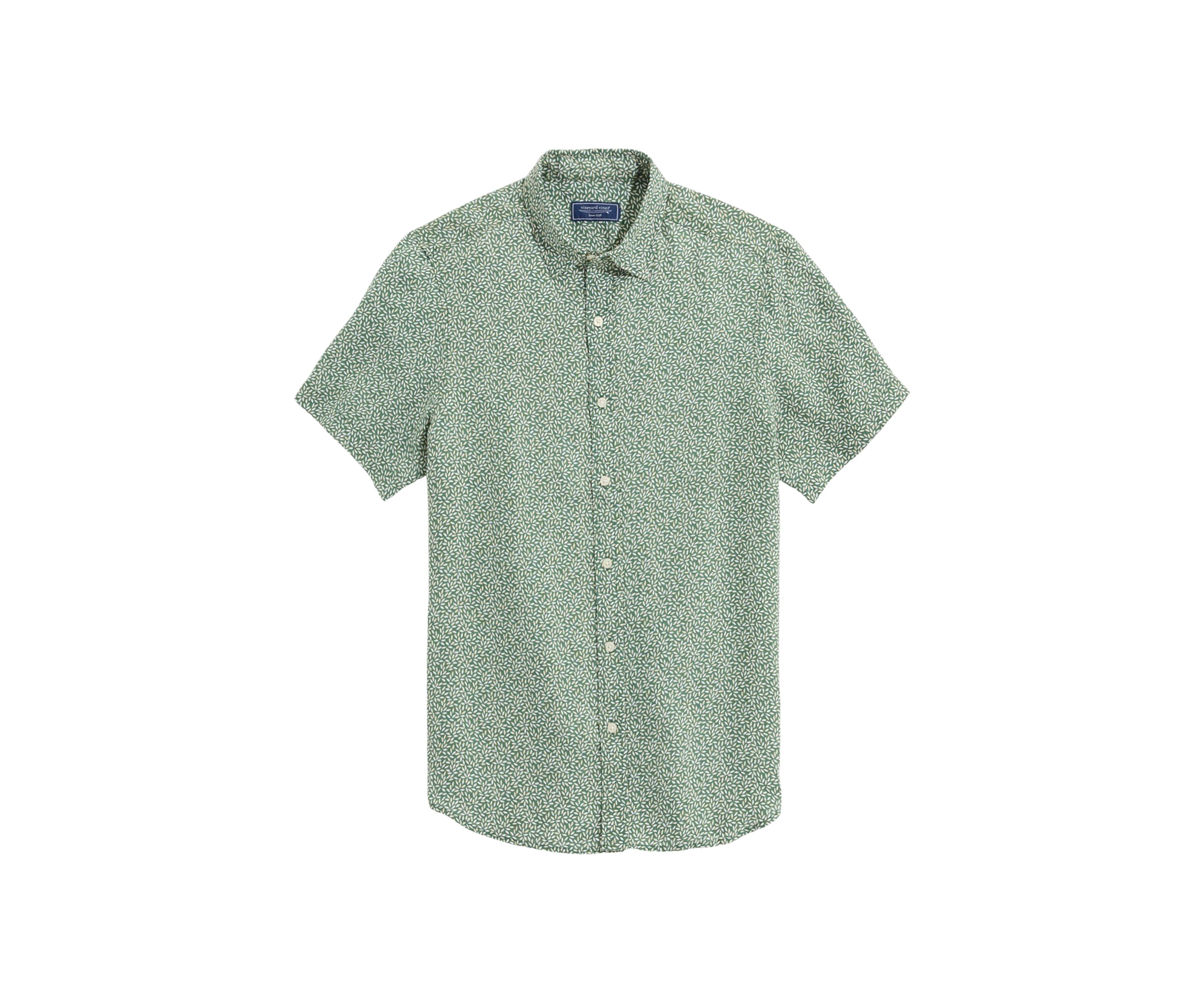 Short Sleeve Micro Leaf Linen Button Up Shirt