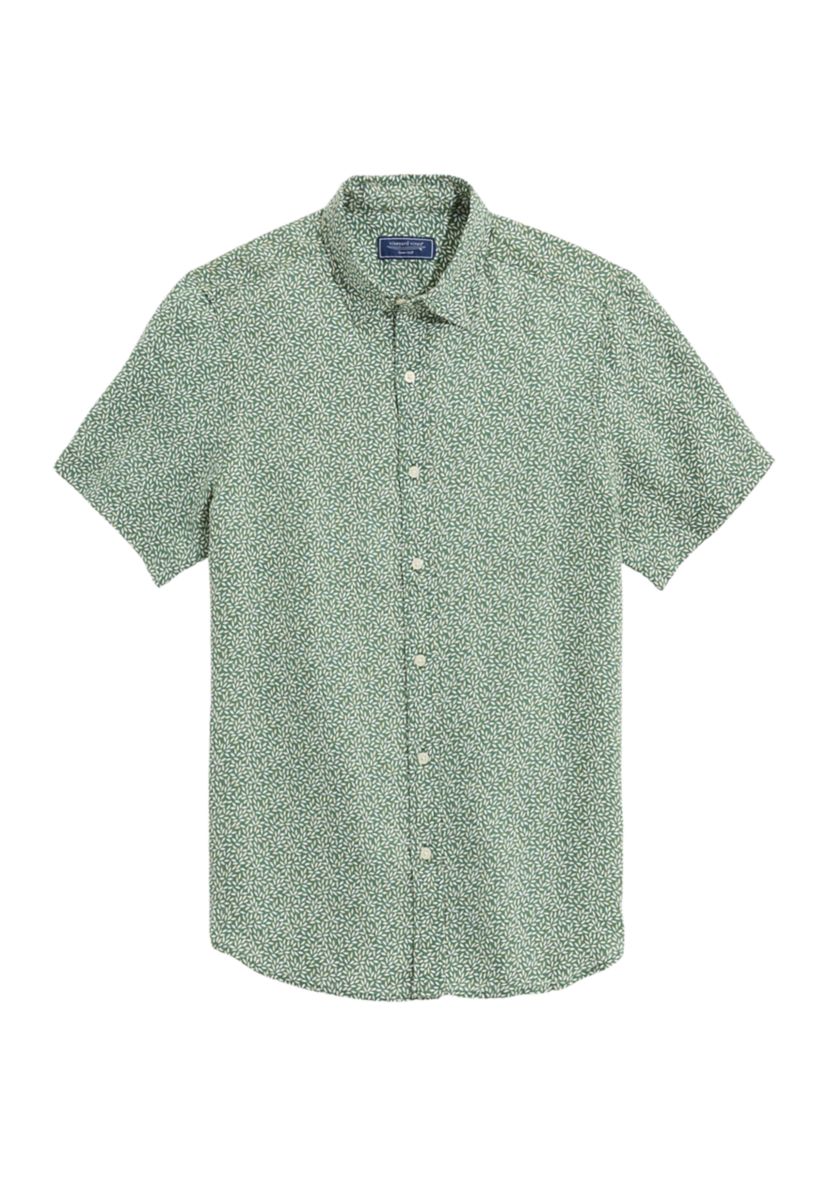 Short Sleeve Micro Leaf Linen Button Up Shirt