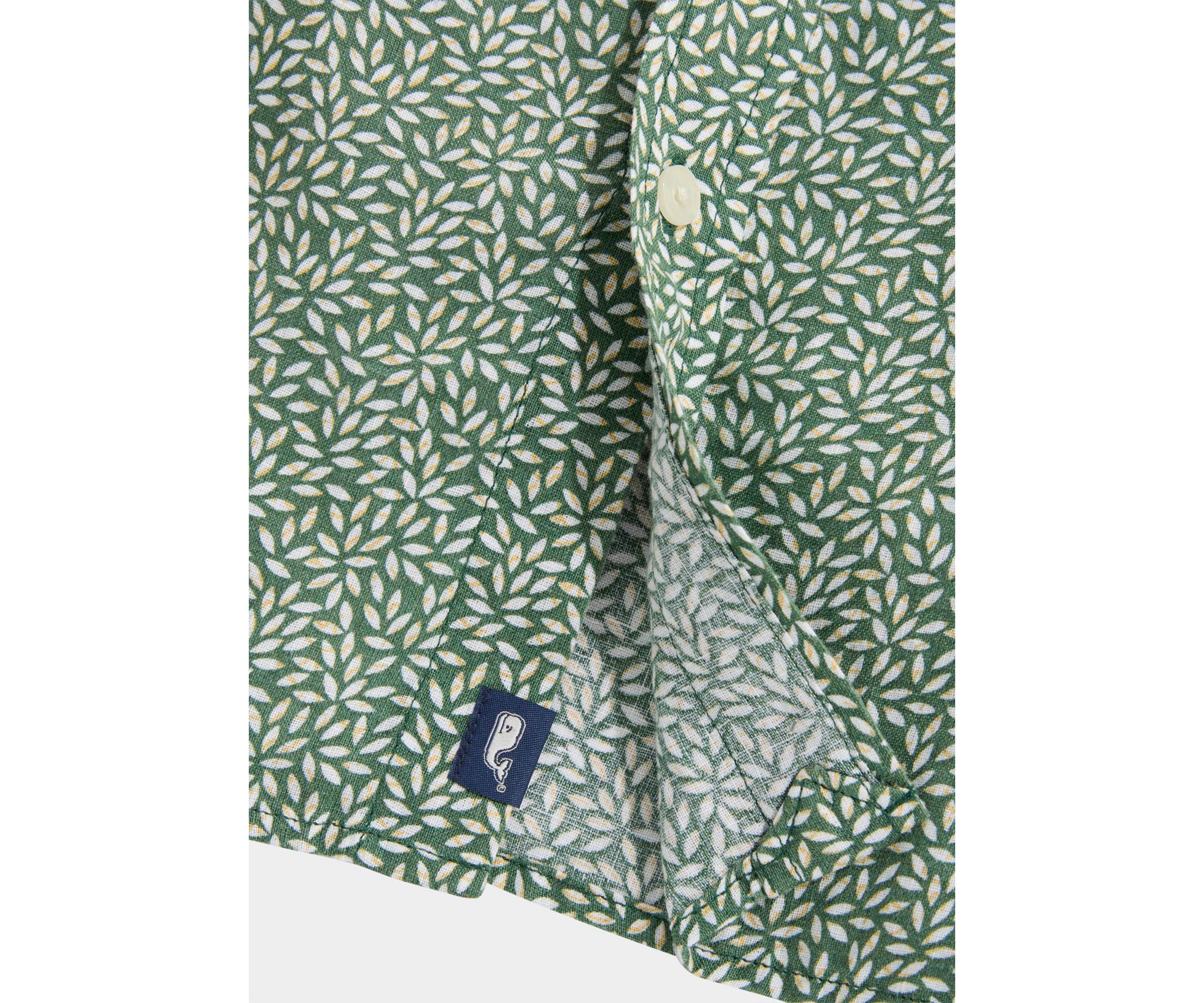 Short Sleeve Micro Leaf Linen Button Up Shirt