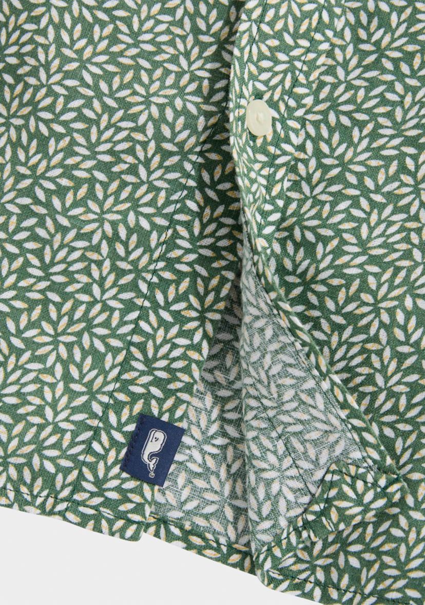 Short Sleeve Micro Leaf Linen Button Up Shirt