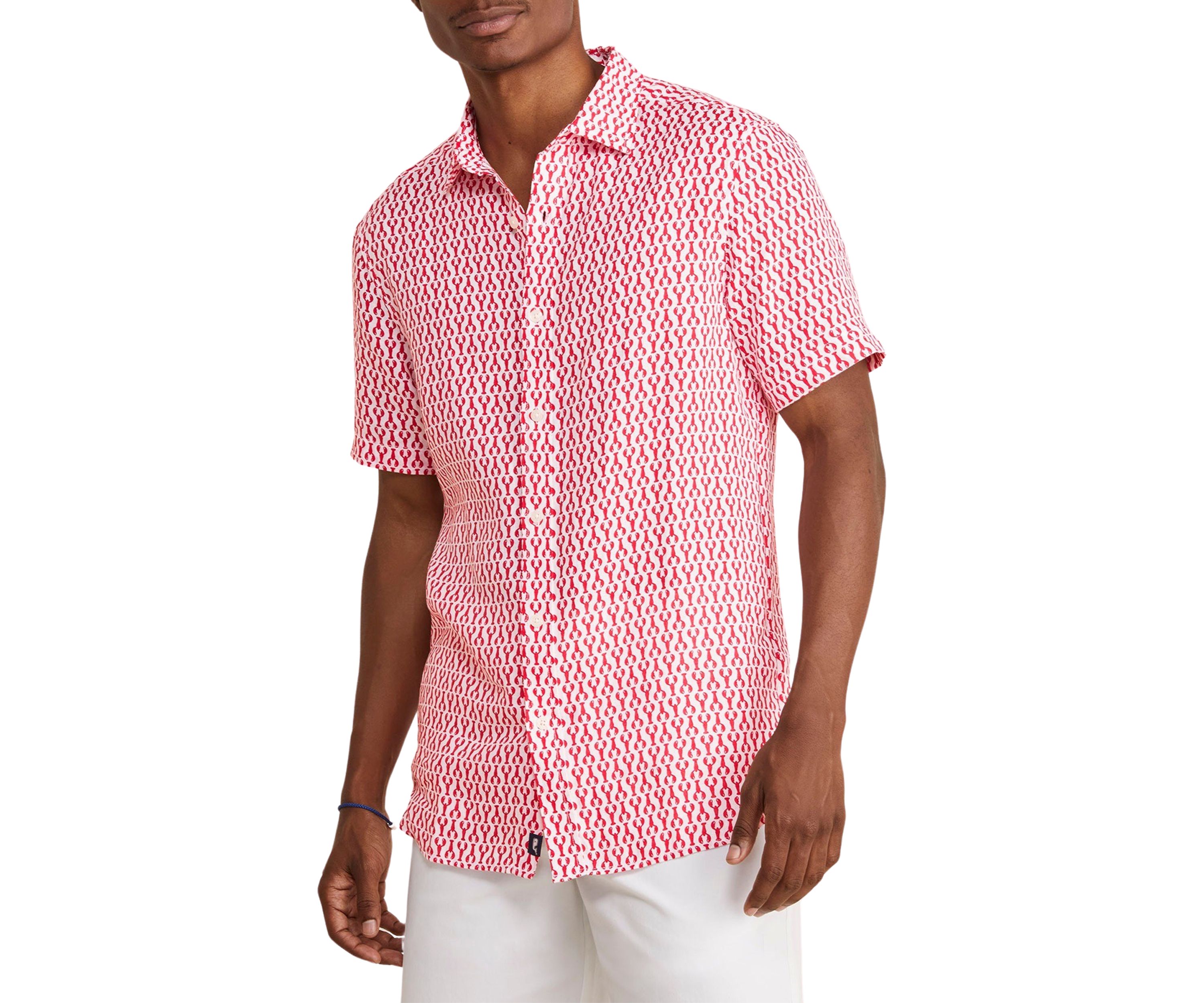 Mens Micro Lobster Printed Linen Short Sleeve Shirt
