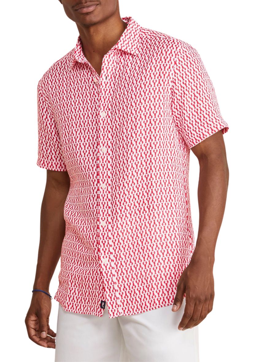 Mens Micro Lobster Printed Linen Short Sleeve Shirt