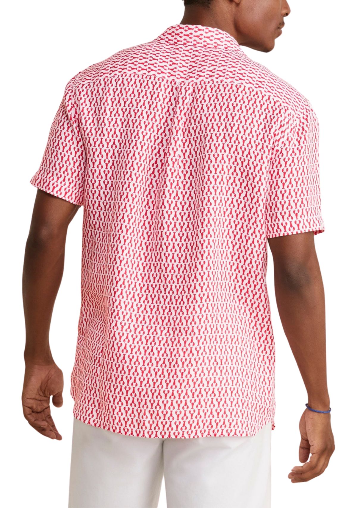 Mens Micro Lobster Printed Linen Short Sleeve Shirt