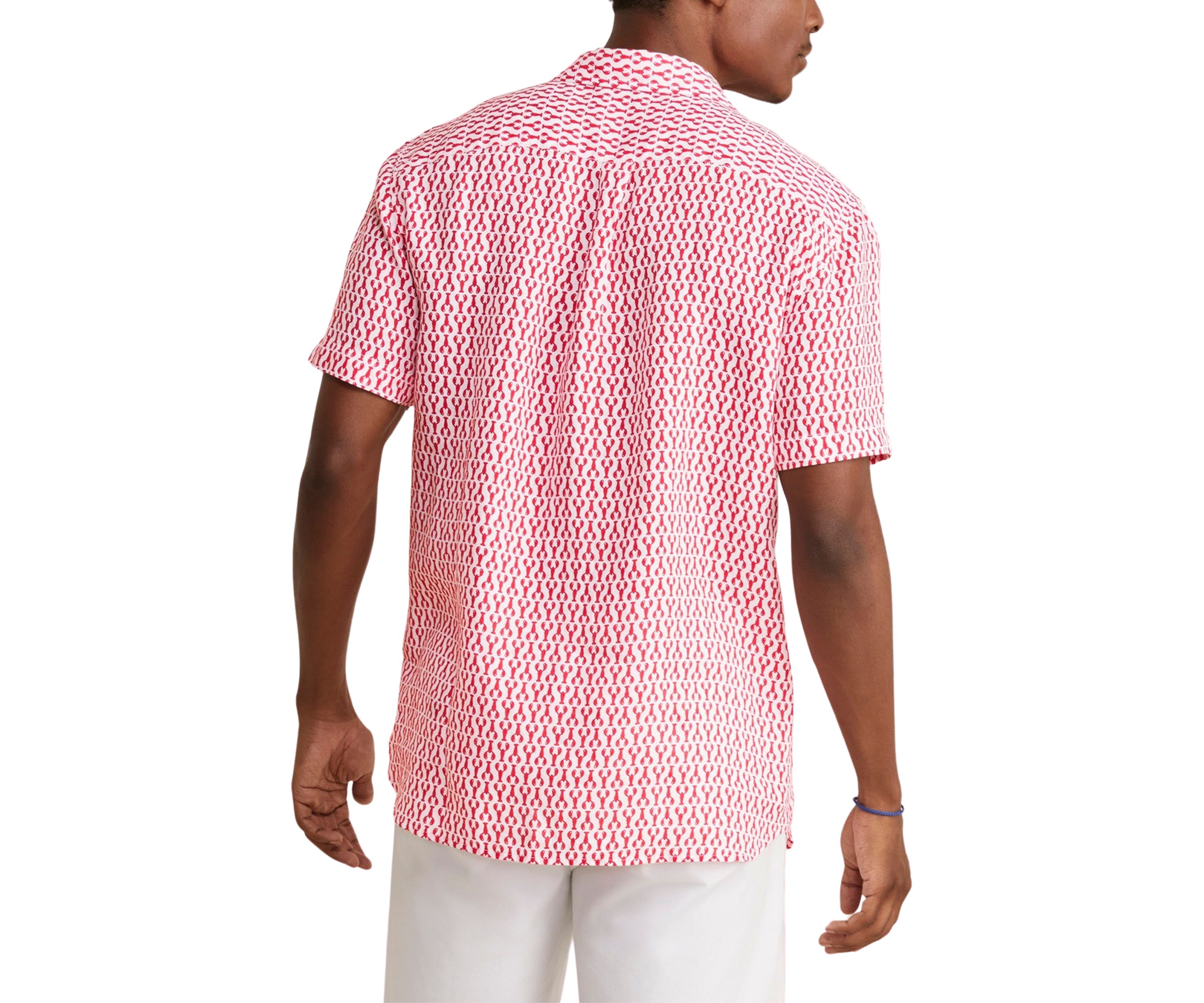 Mens Micro Lobster Printed Linen Short Sleeve Shirt
