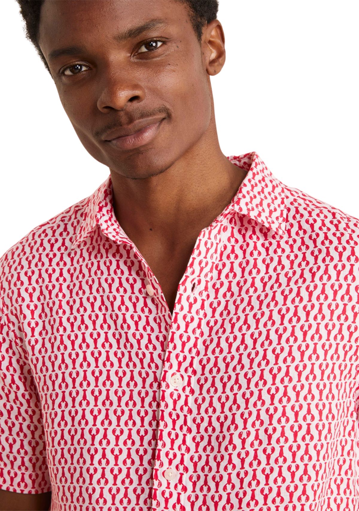Mens Micro Lobster Printed Linen Short Sleeve Shirt