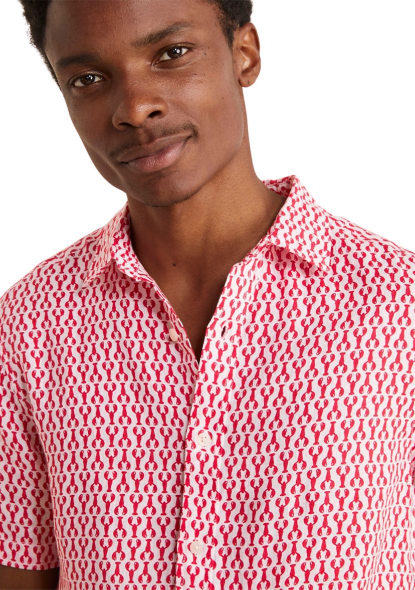 Mens Micro Lobster Printed Linen Short Sleeve Shirt