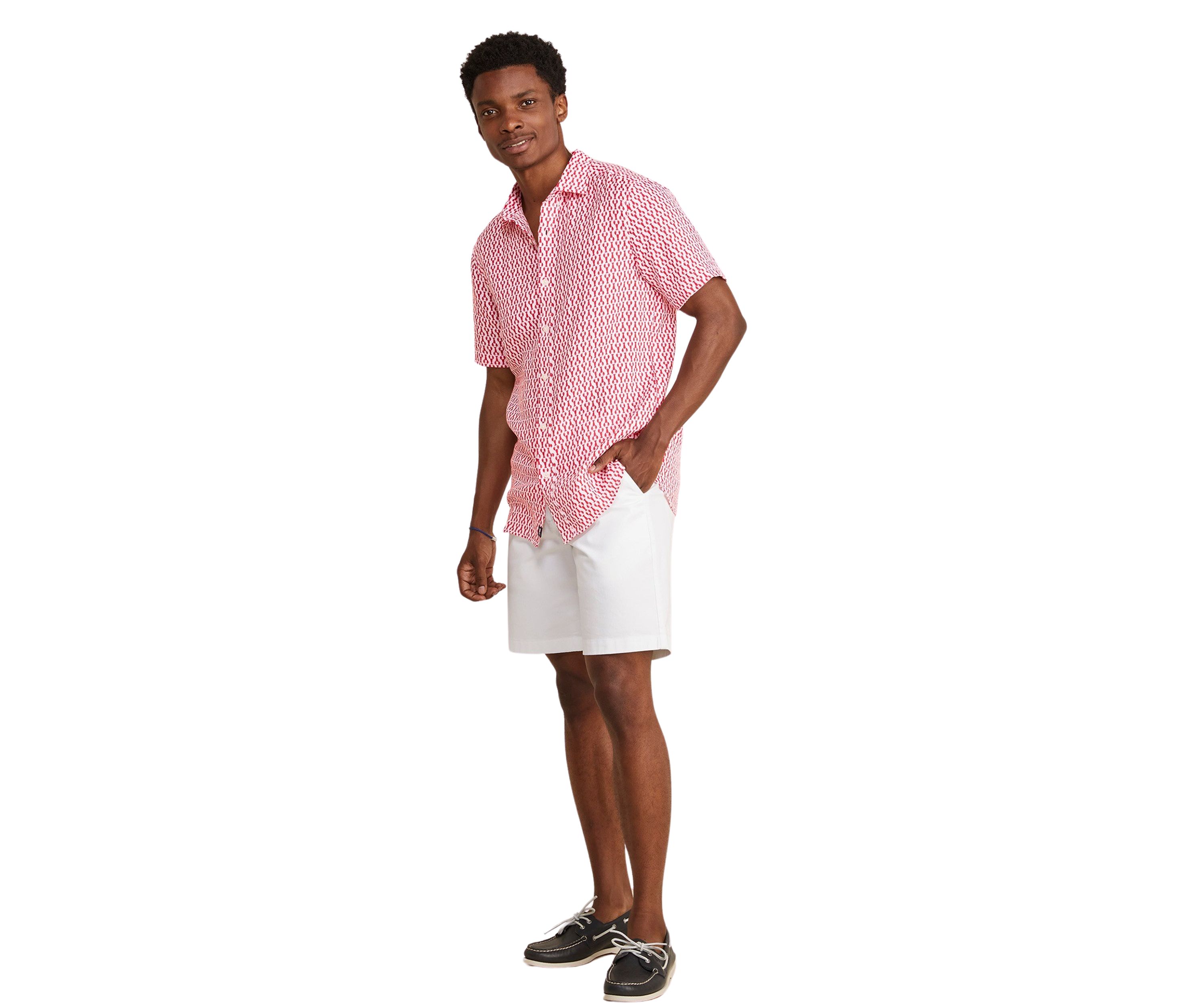 Mens Micro Lobster Printed Linen Short Sleeve Shirt