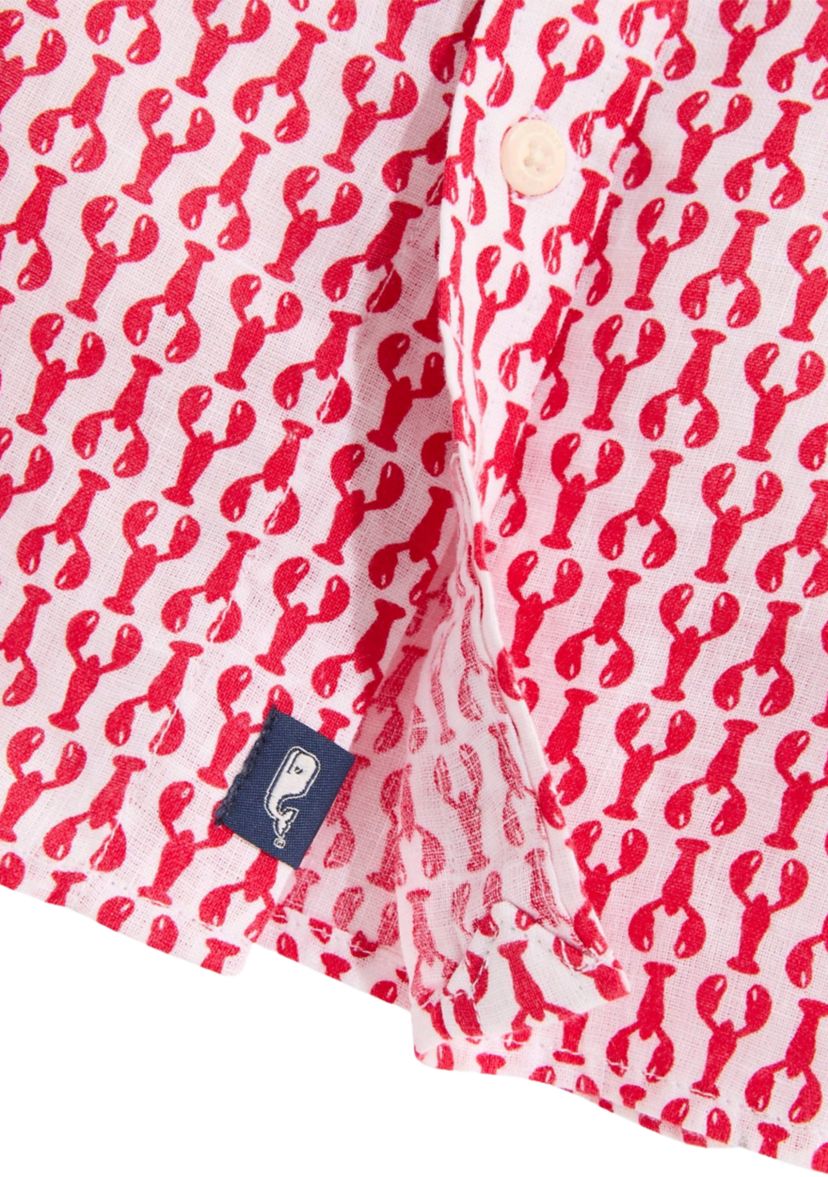 Mens Micro Lobster Printed Linen Short Sleeve Shirt