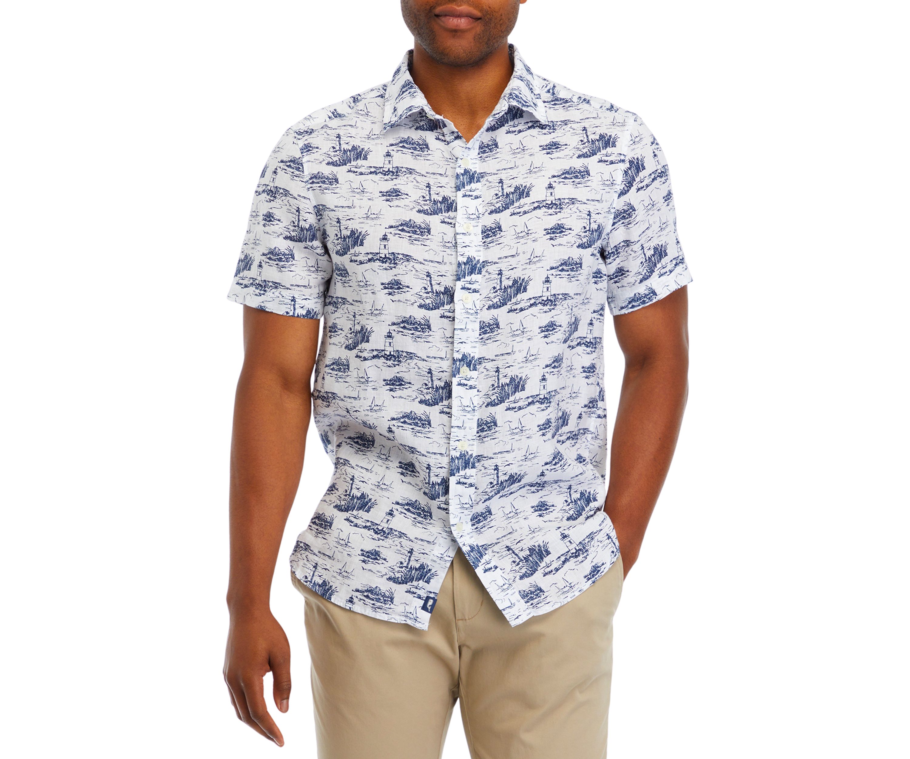 Mens Ocean View Toile Linen Short Sleeve Shirt