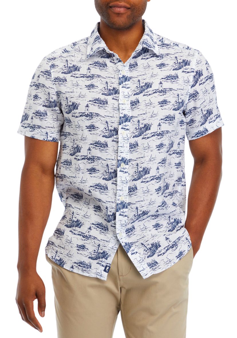 Mens Ocean View Toile Linen Short Sleeve Shirt