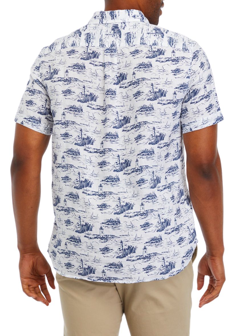 Mens Ocean View Toile Linen Short Sleeve Shirt