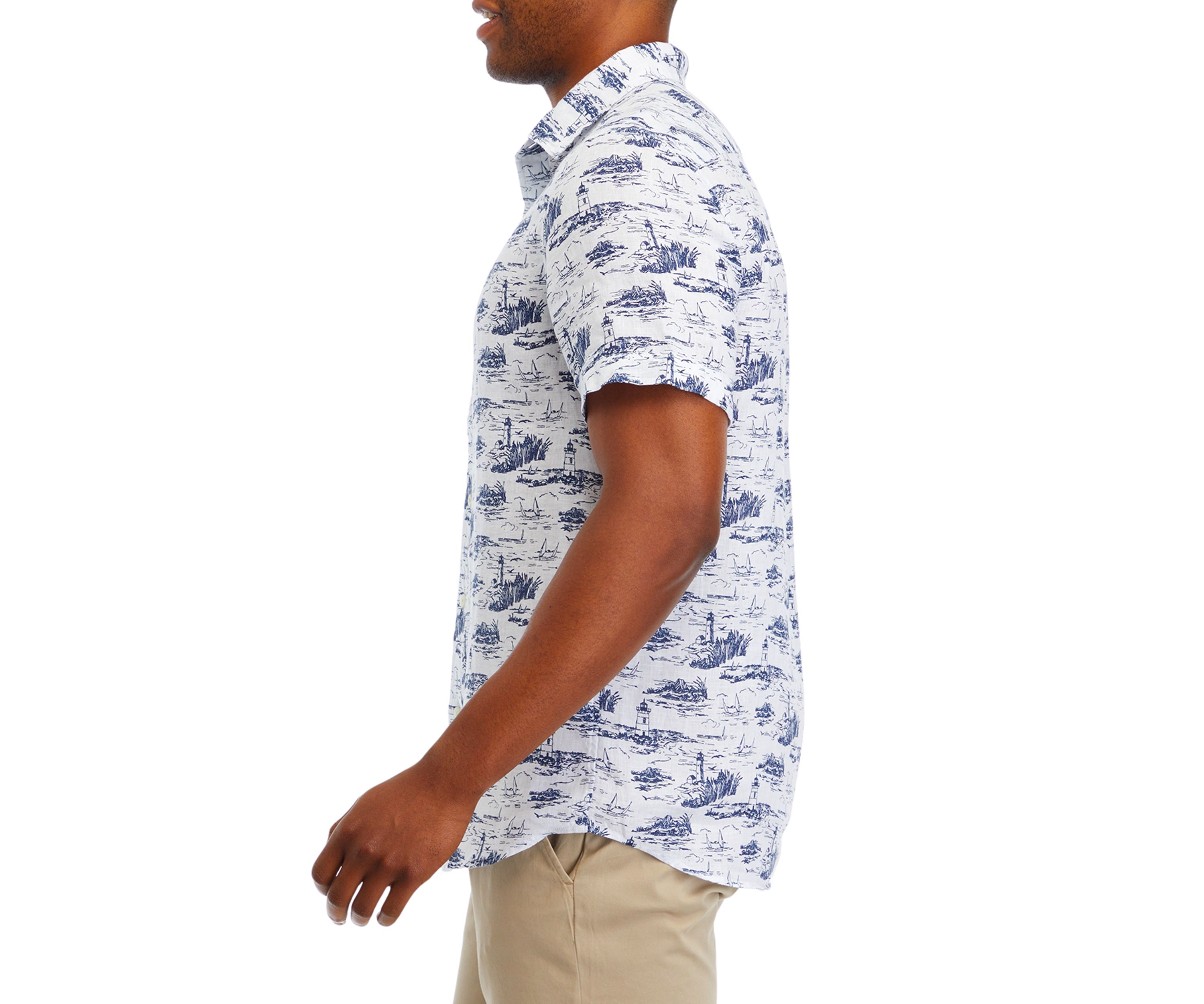 Mens Ocean View Toile Linen Short Sleeve Shirt
