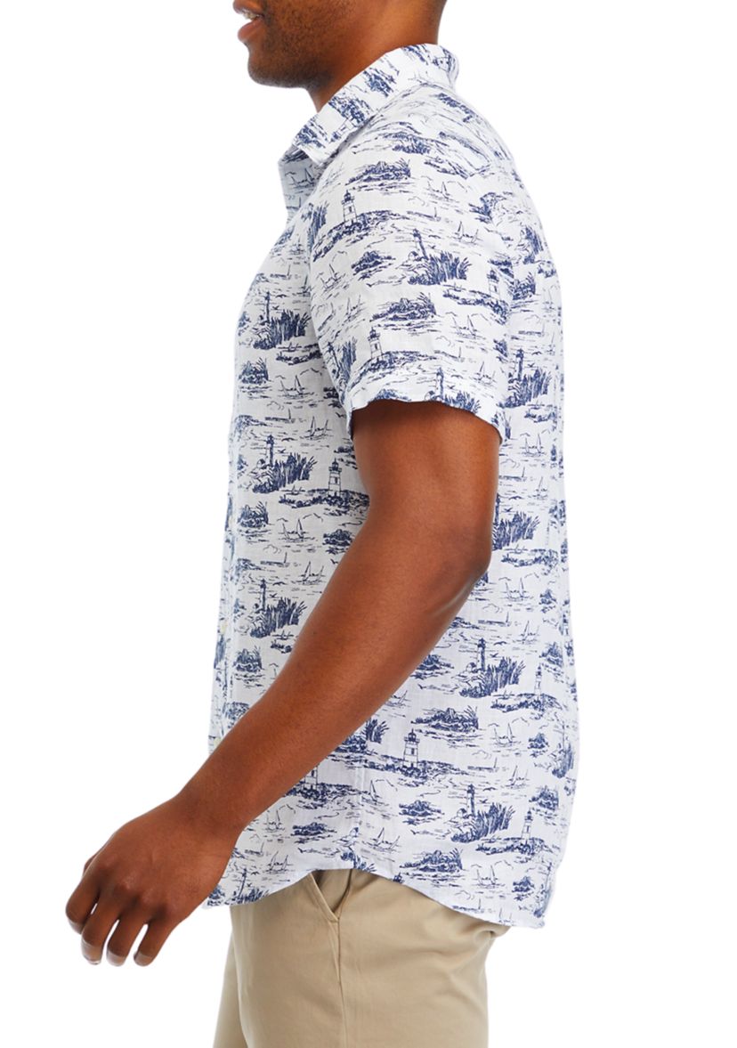 Mens Ocean View Toile Linen Short Sleeve Shirt