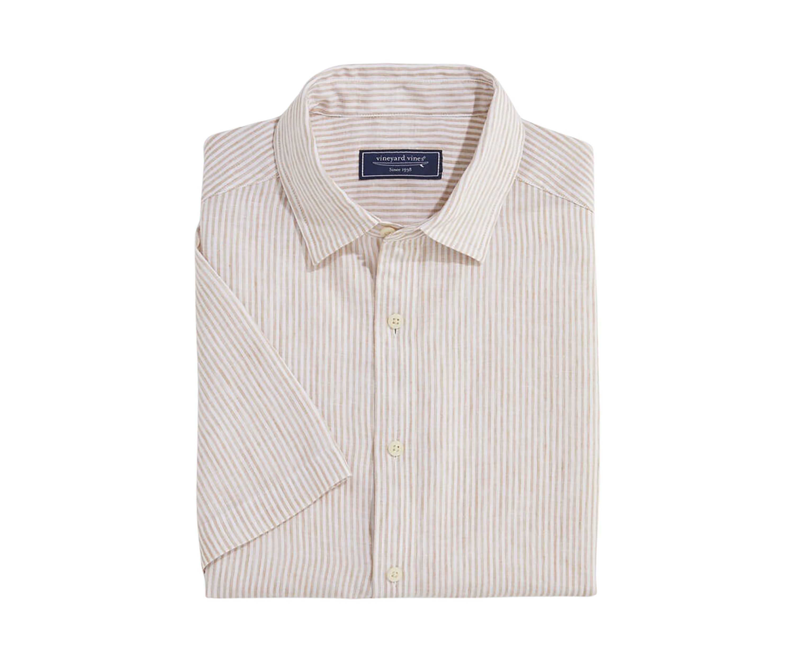 Linen Short-Sleeve Stripe Shirt