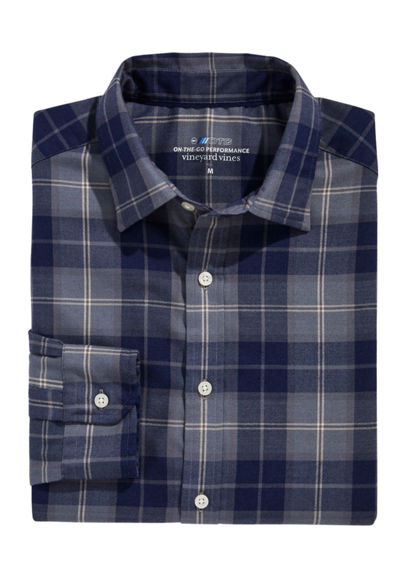 Mens Plaid On the Go Brushed Twill Shirt
