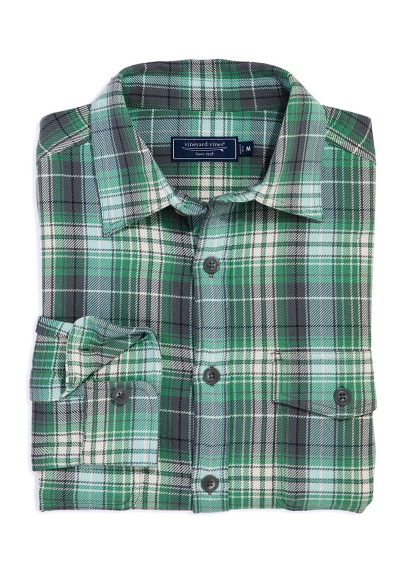 Mens Plaid Printed Midweight Twill Utility Shirt