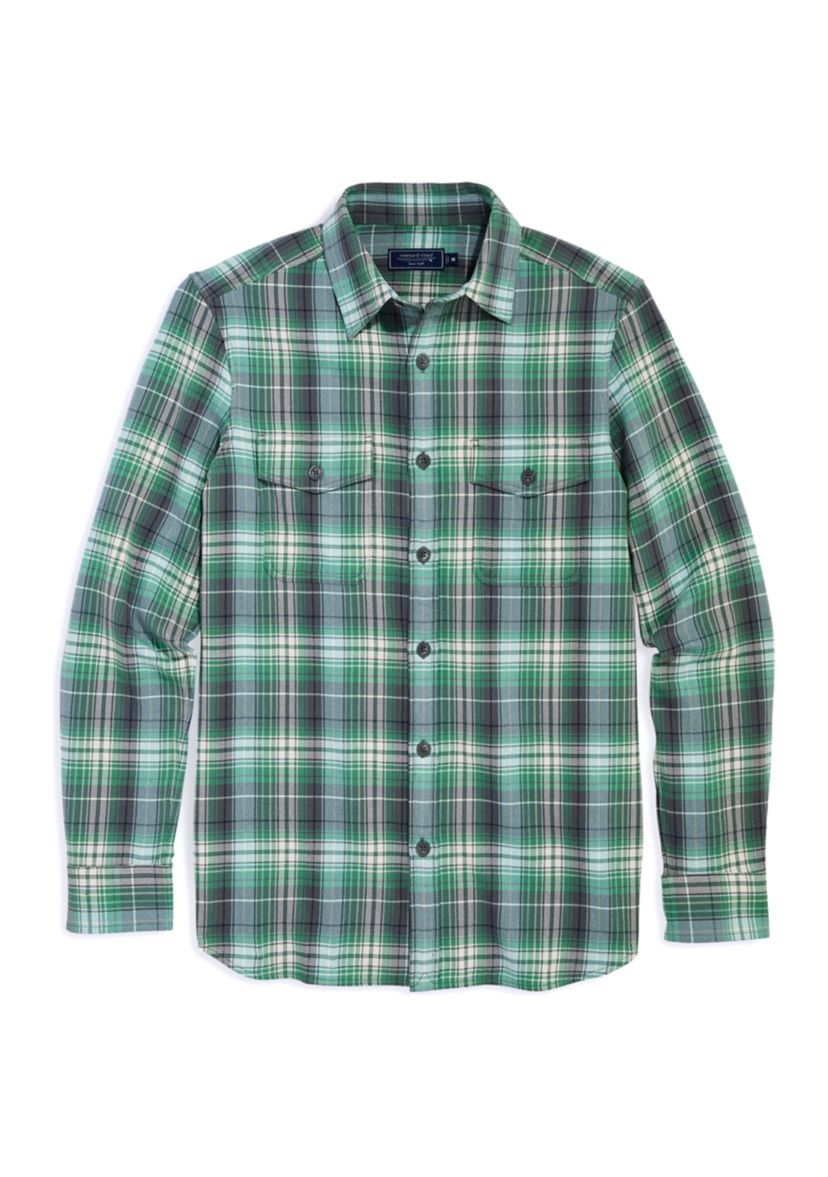 Mens Plaid Printed Midweight Twill Utility Shirt