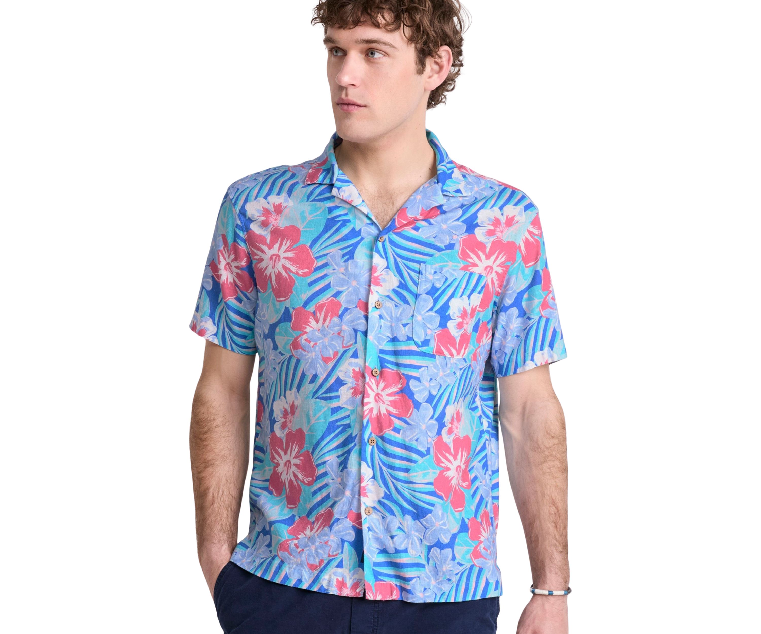 Mens Island Floral Rayon Linen Cabana Shirt