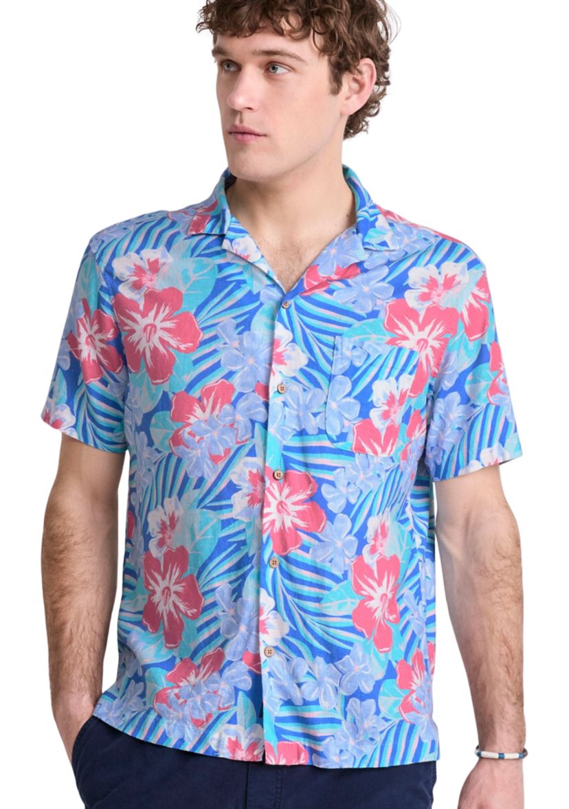 Mens Island Floral Rayon Linen Cabana Shirt