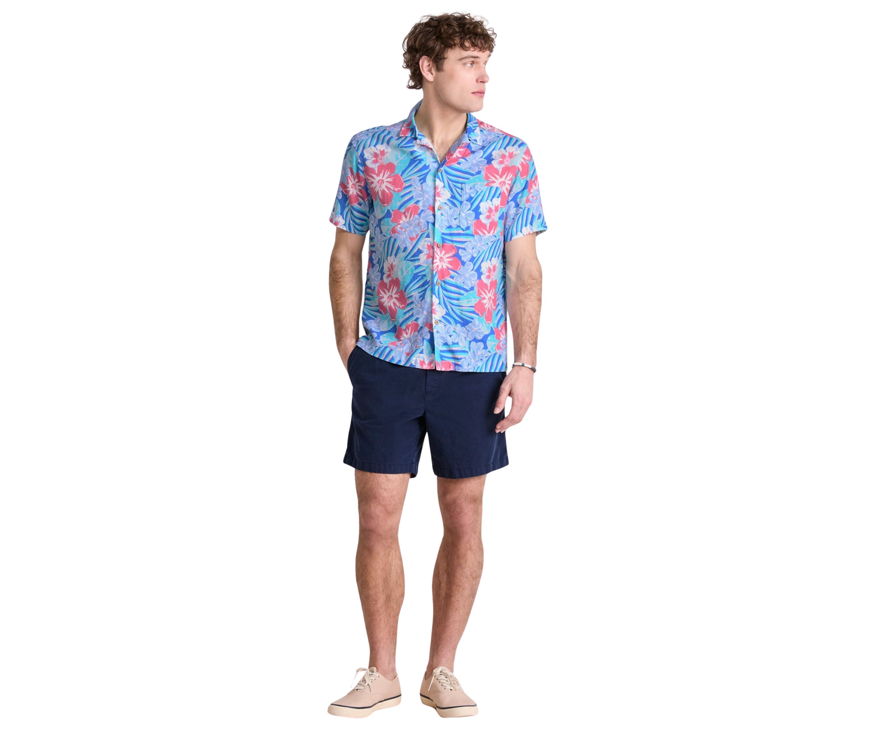 Mens Island Floral Rayon Linen Cabana Shirt