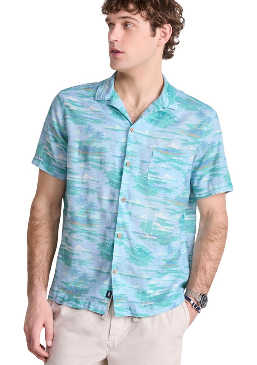 Mens Island Life Linen Blend Short Sleeve Cabana Shirt