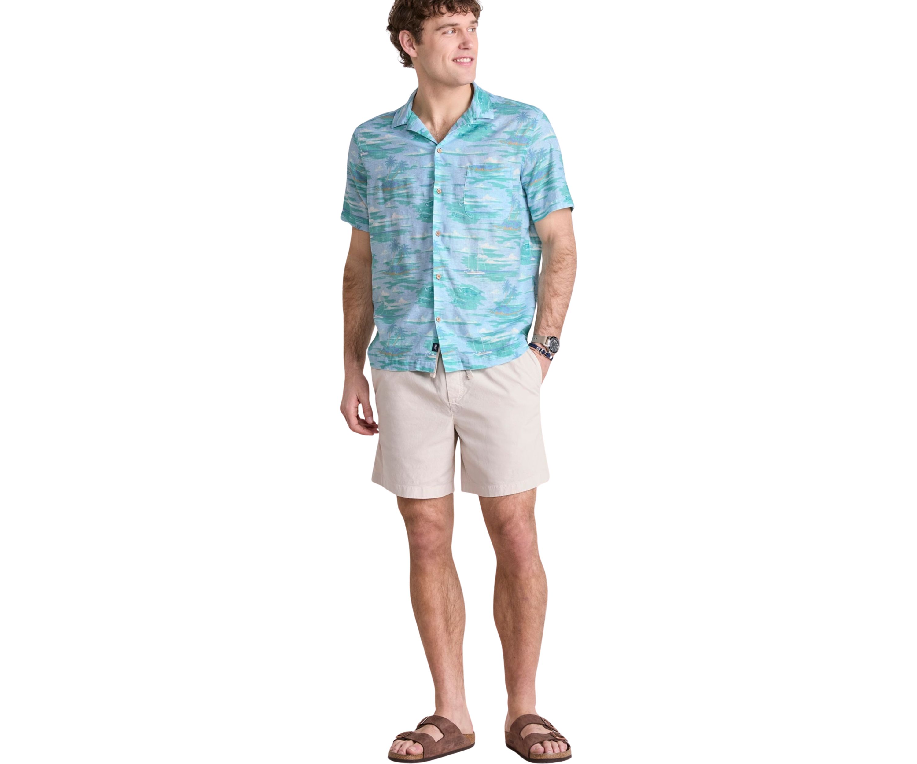 Mens Island Life Linen Blend Short Sleeve Cabana Shirt