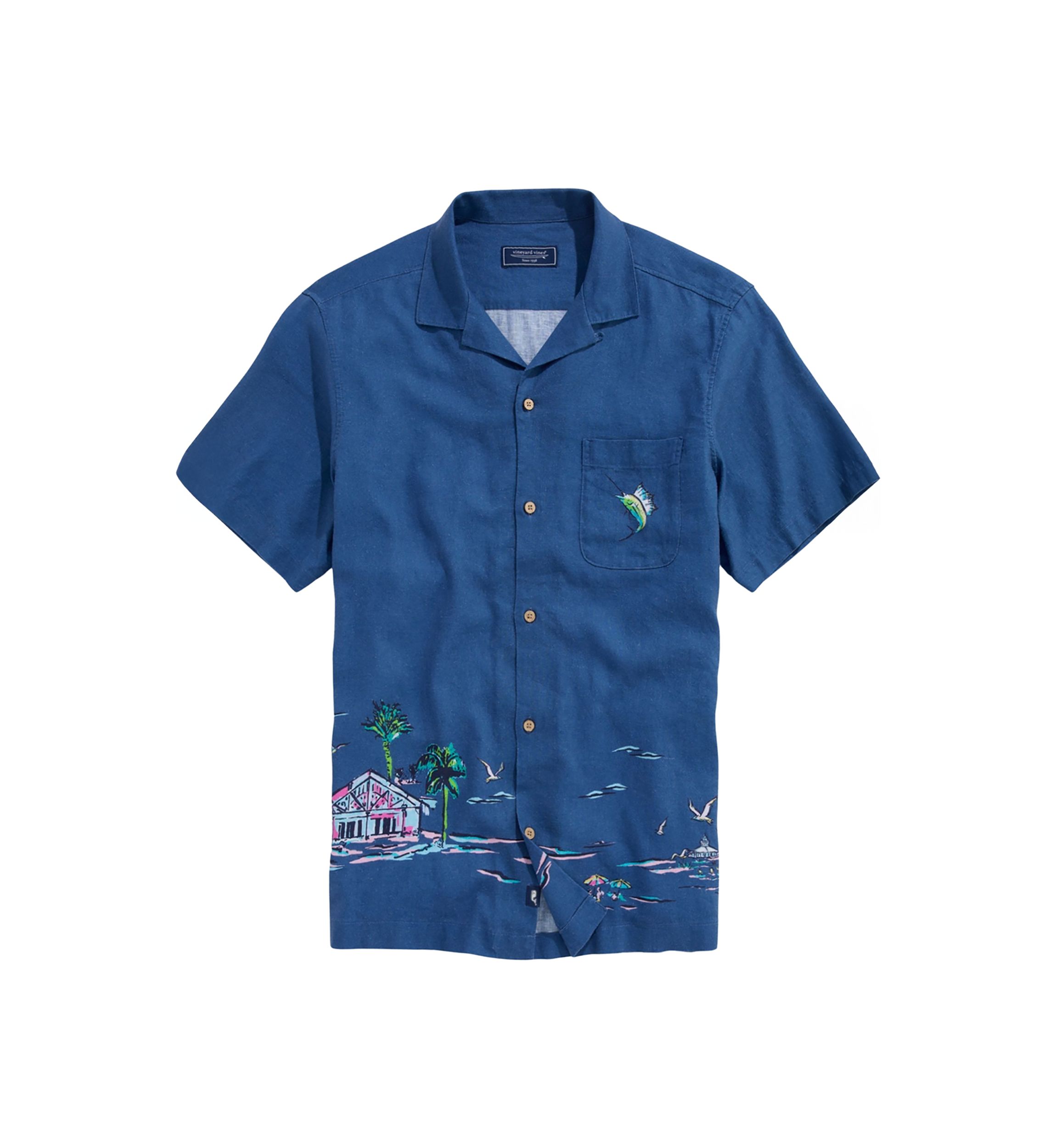 Mens Placed Gasparilla Scenic Linen Rayon Cabana Shirt