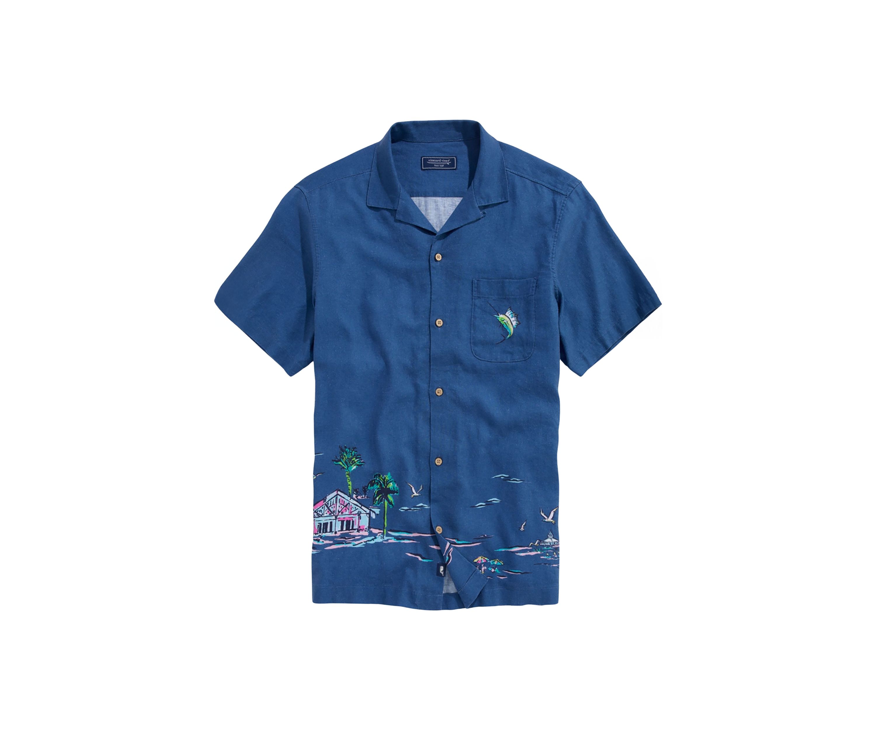 Mens Placed Gasparilla Scenic Linen Rayon Cabana Shirt