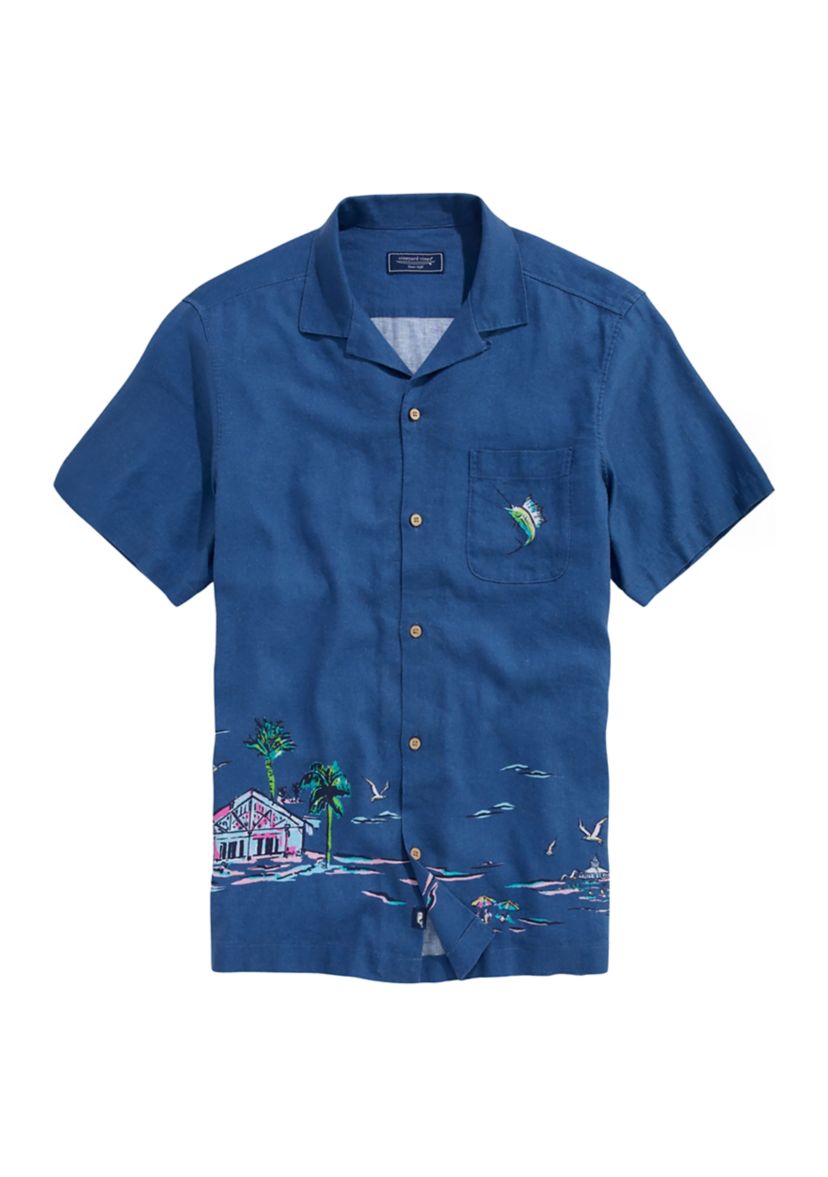 Mens Placed Gasparilla Scenic Linen Rayon Cabana Shirt