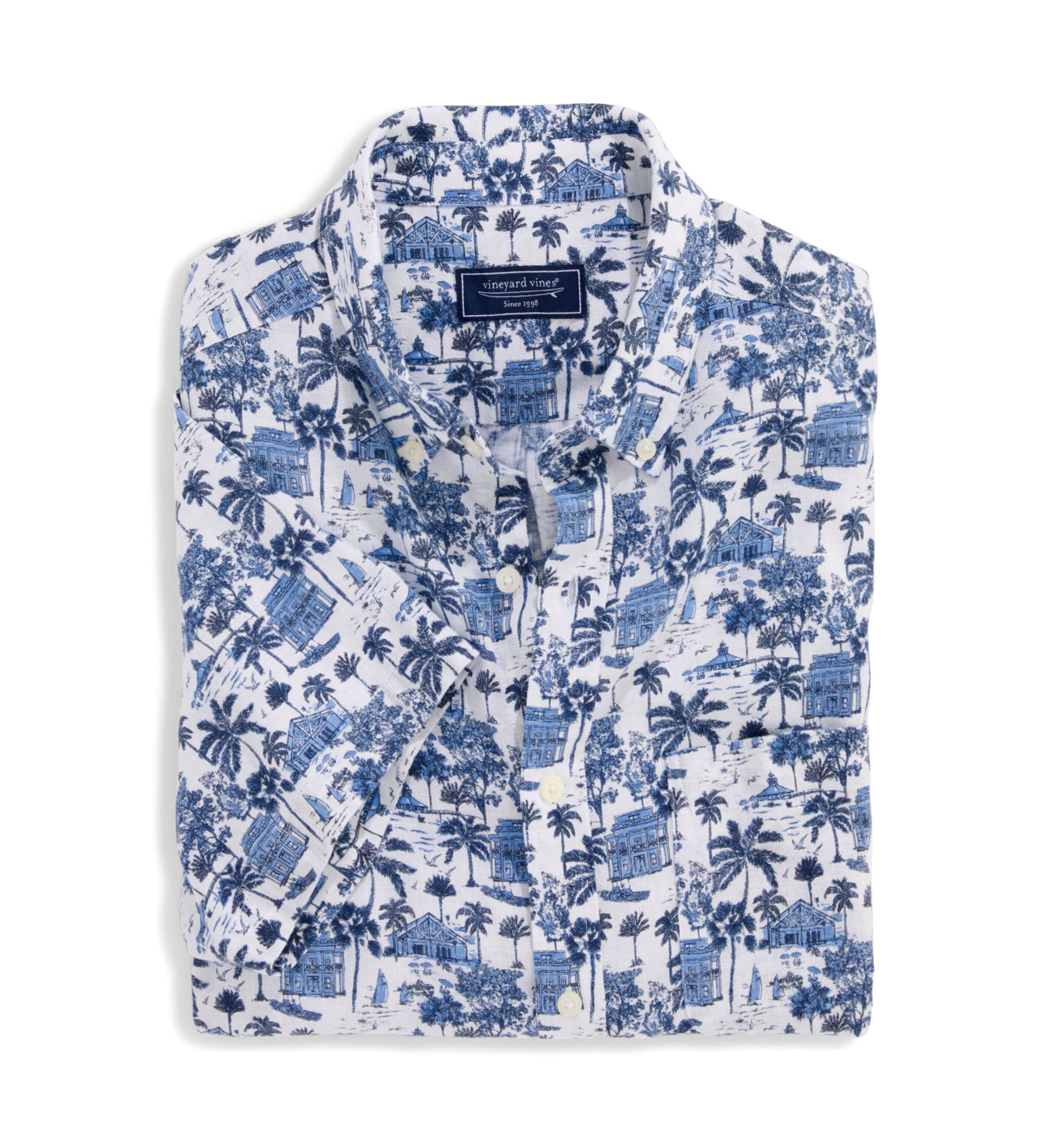 Mens Gasparilla Scene Linen Rayon Short Sleeve Shirt