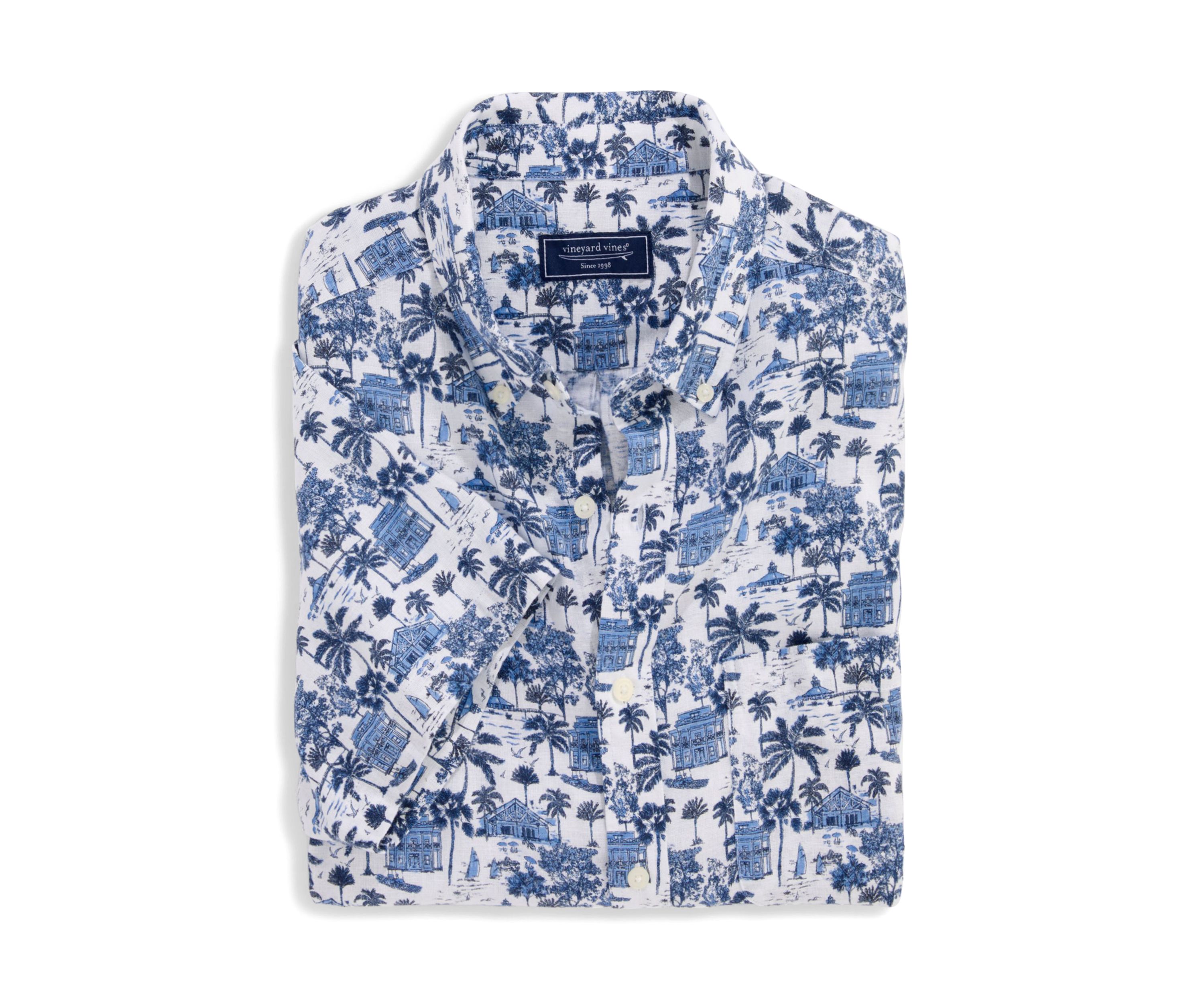 Mens Gasparilla Scene Linen Rayon Short Sleeve Shirt