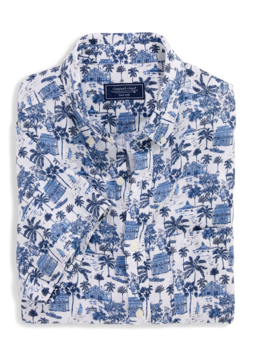Mens Gasparilla Scene Linen Rayon Short Sleeve Shirt