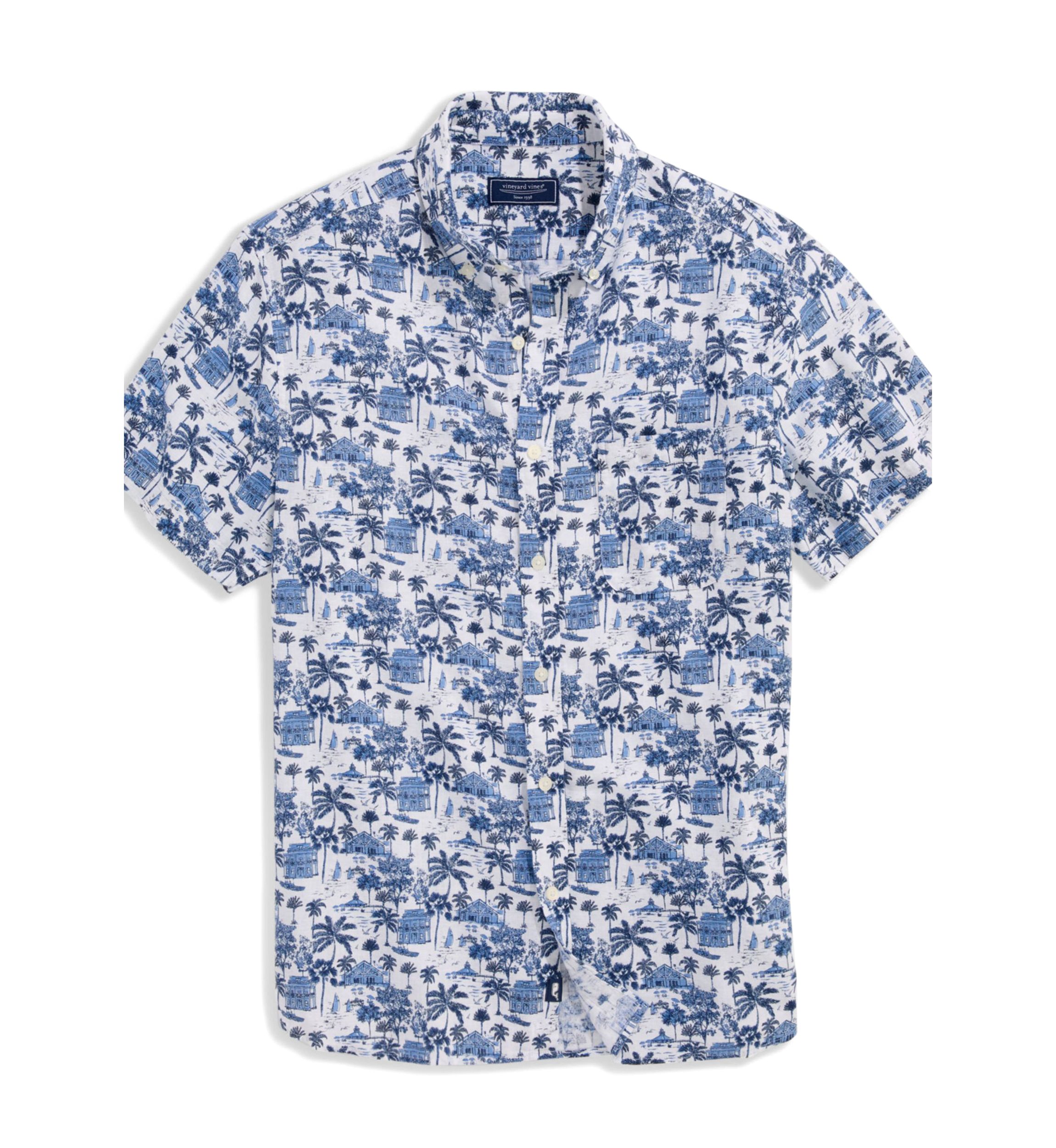 Mens Gasparilla Scene Linen Rayon Short Sleeve Shirt