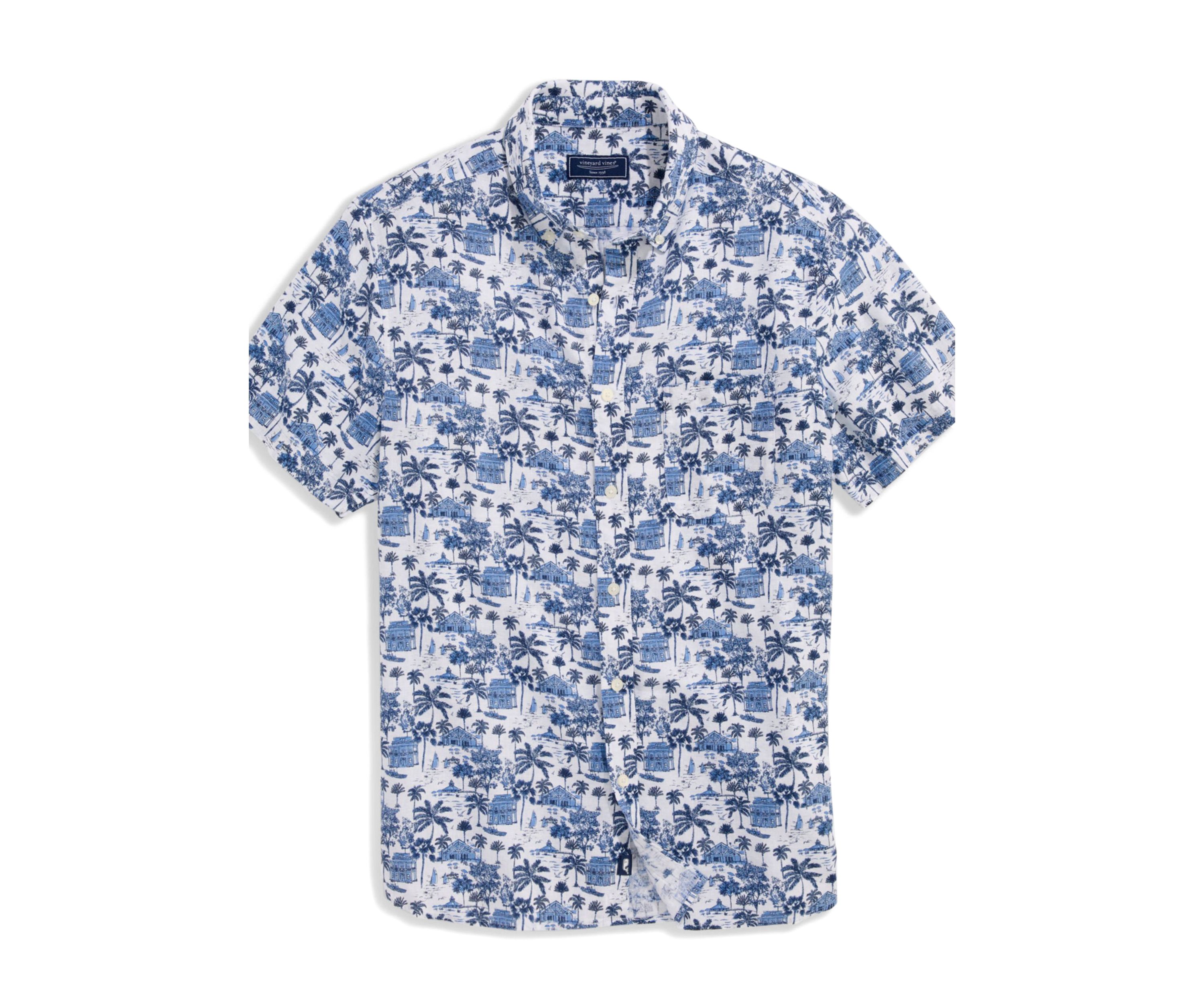 Mens Gasparilla Scene Linen Rayon Short Sleeve Shirt