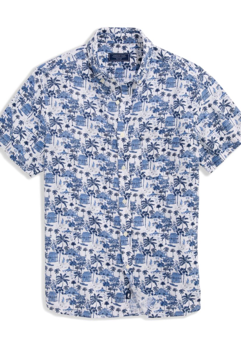 Mens Gasparilla Scene Linen Rayon Short Sleeve Shirt
