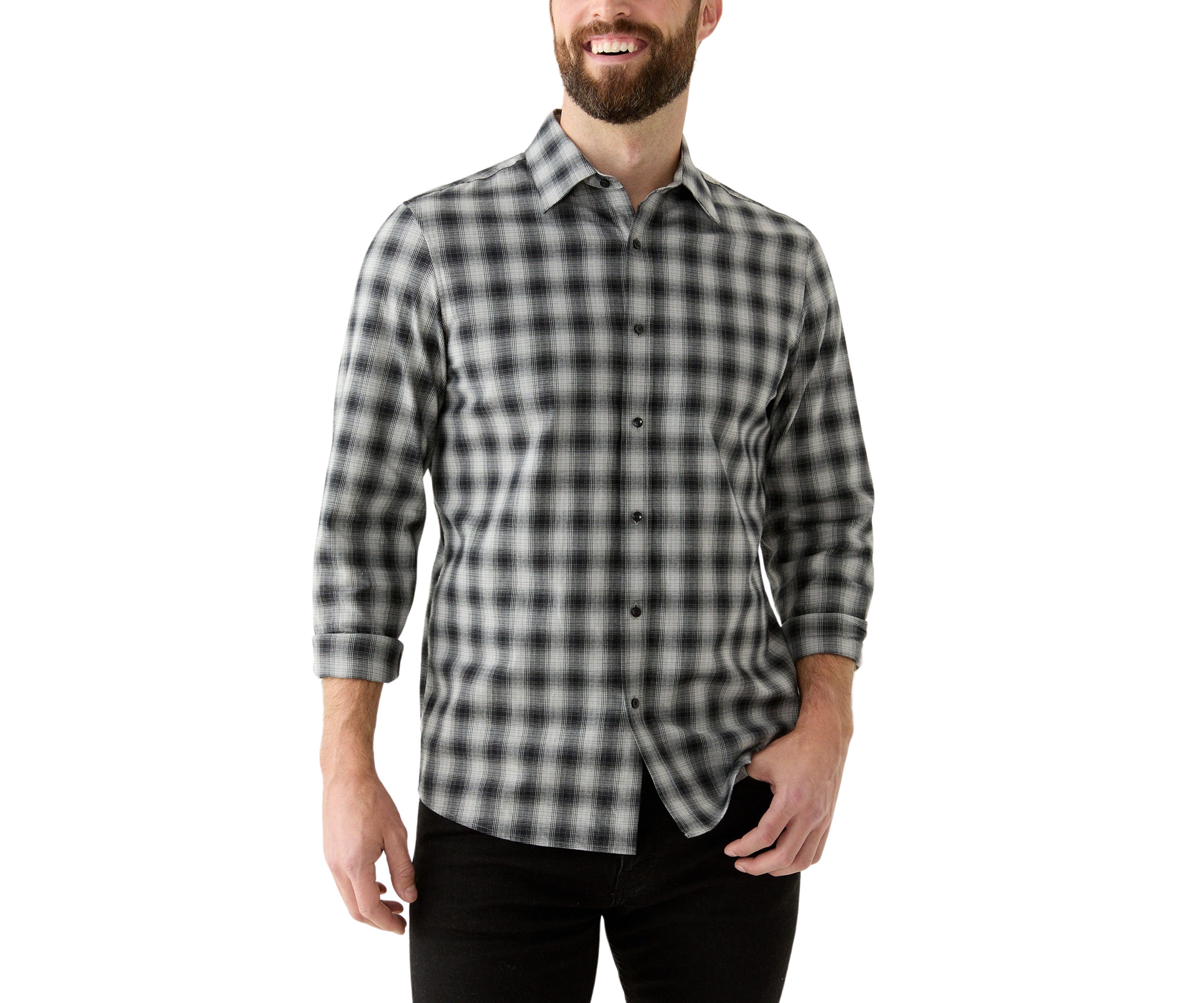 Mens Long Sleeve Classic Spread Shadow Plaid Shirt