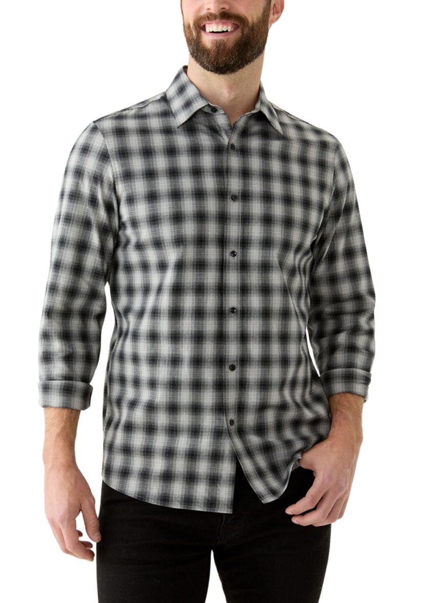 Mens Long Sleeve Classic Spread Shadow Plaid Shirt