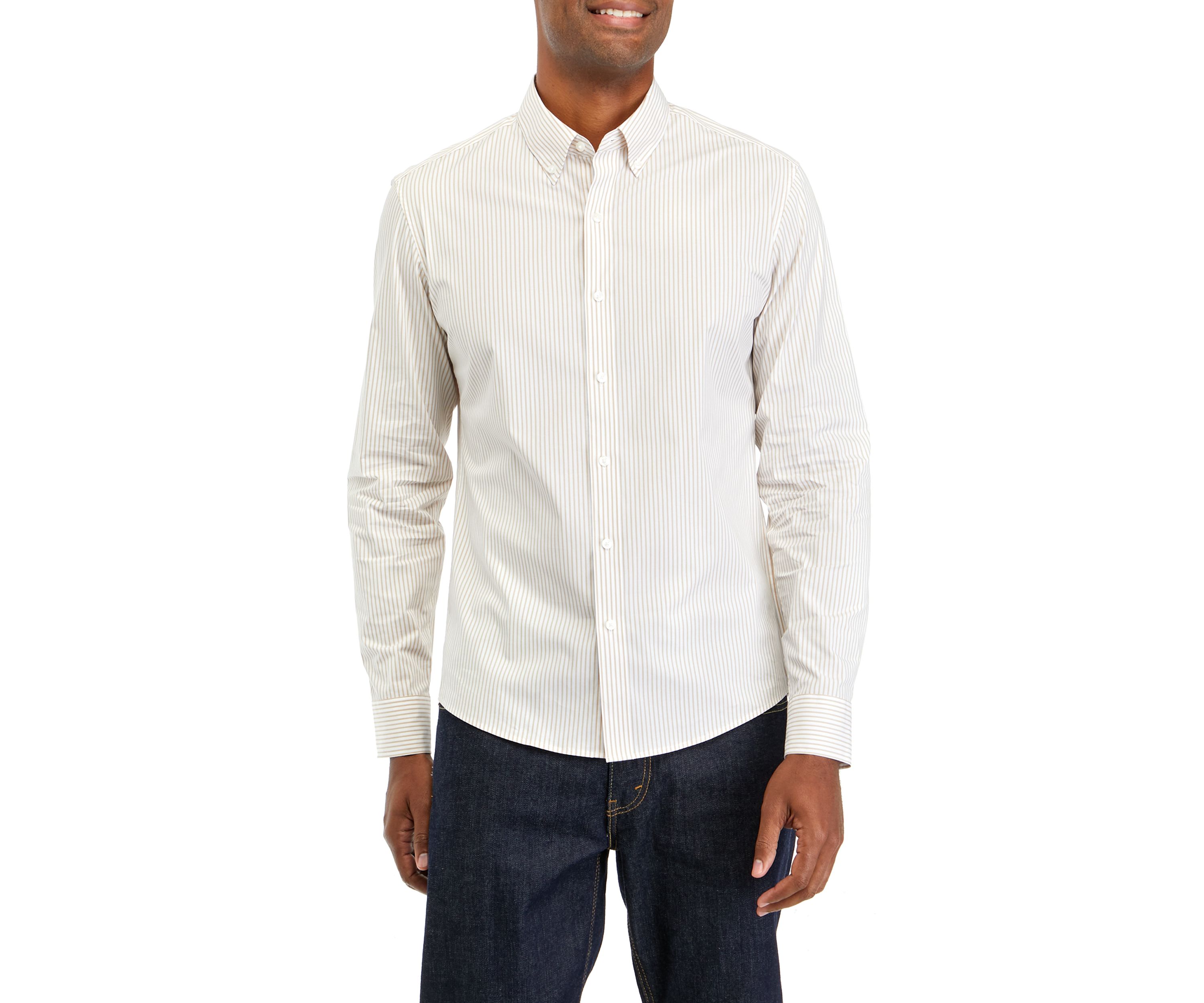 Mens Long Sleeve Woven Button Down Railroad Stripe Shirt