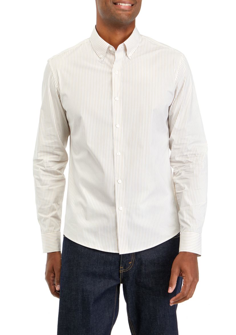 Mens Long Sleeve Woven Button Down Railroad Stripe Shirt