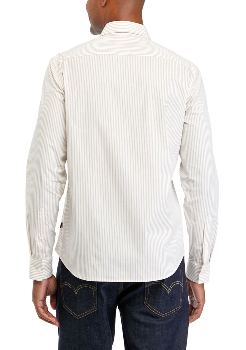 Mens Long Sleeve Woven Button Down Railroad Stripe Shirt