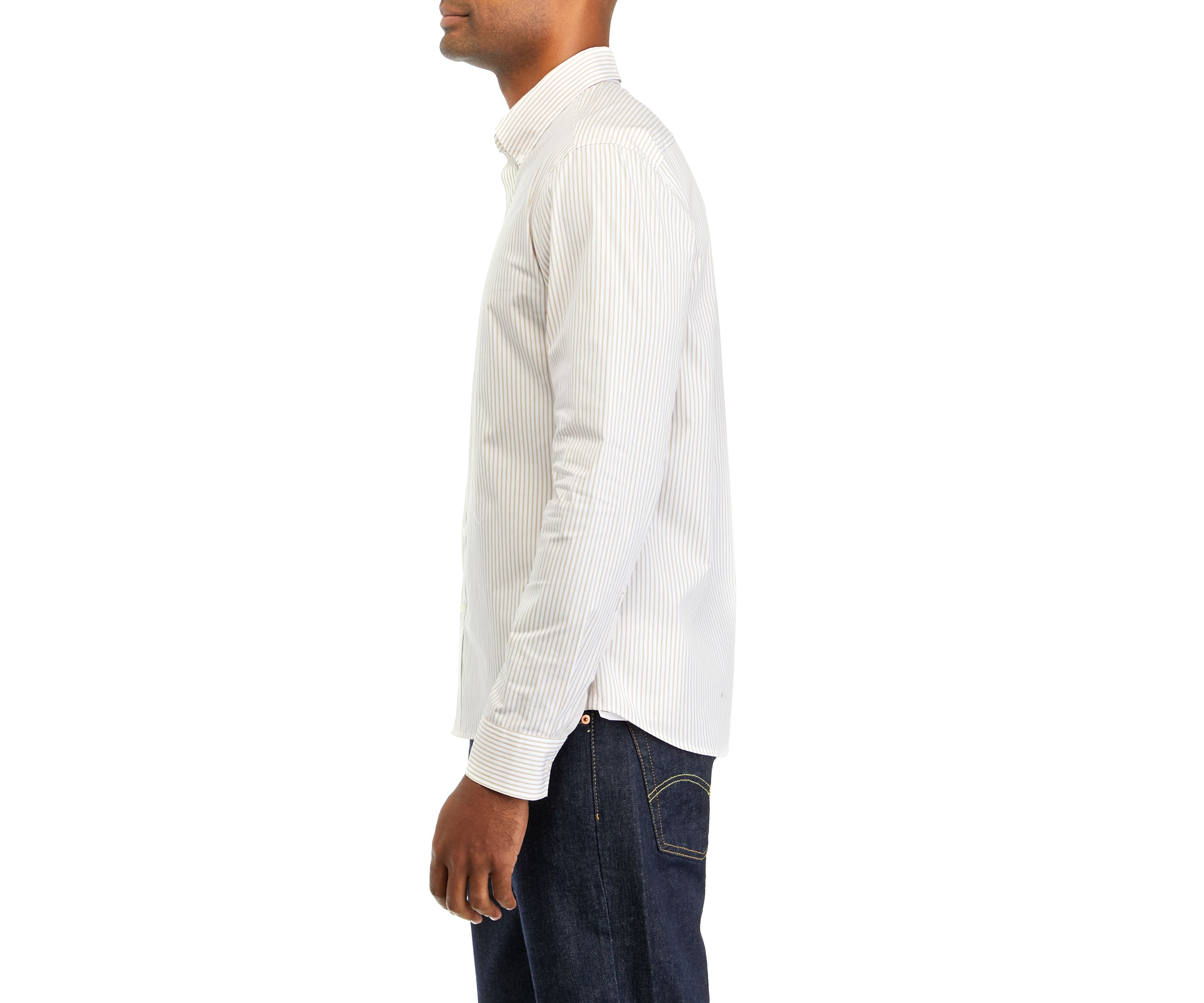 Mens Long Sleeve Woven Button Down Railroad Stripe Shirt