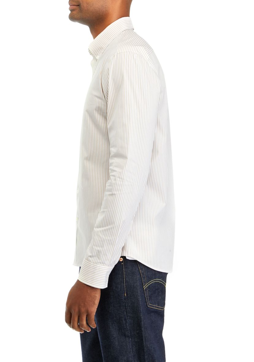 Mens Long Sleeve Woven Button Down Railroad Stripe Shirt