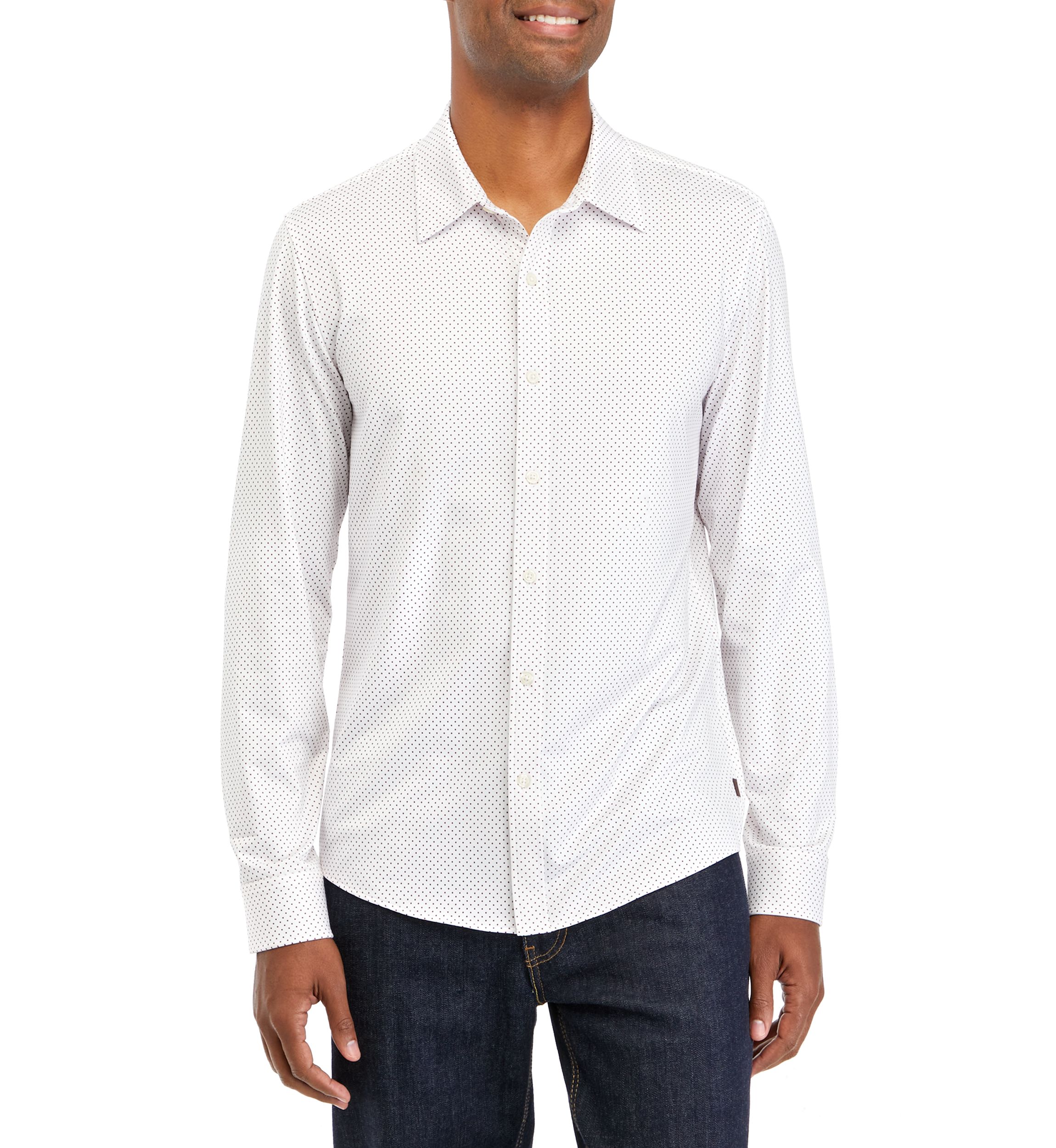 Mens Long Sleeve Woven Performance Knit Shirt