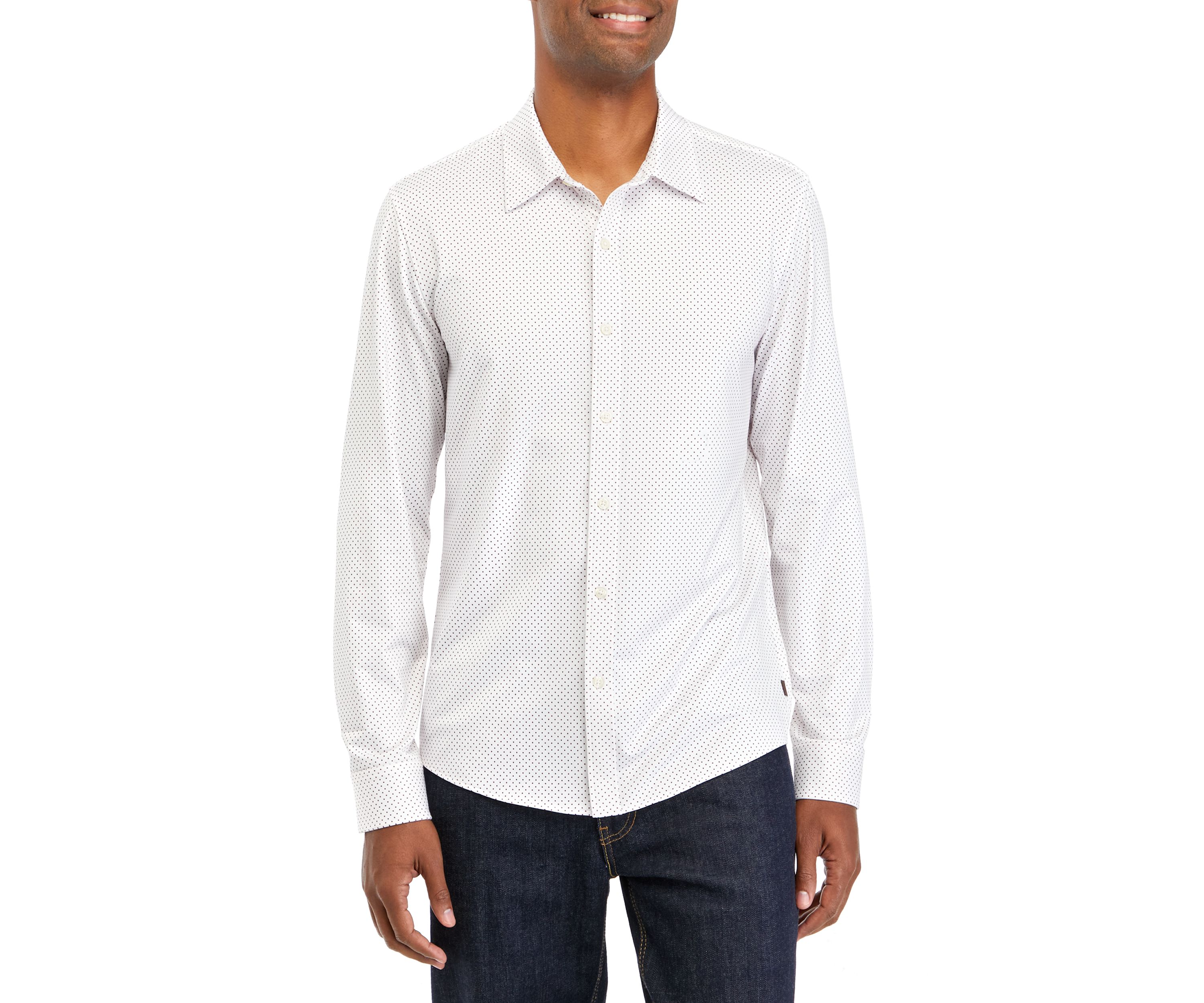 Mens Long Sleeve Woven Performance Knit Shirt