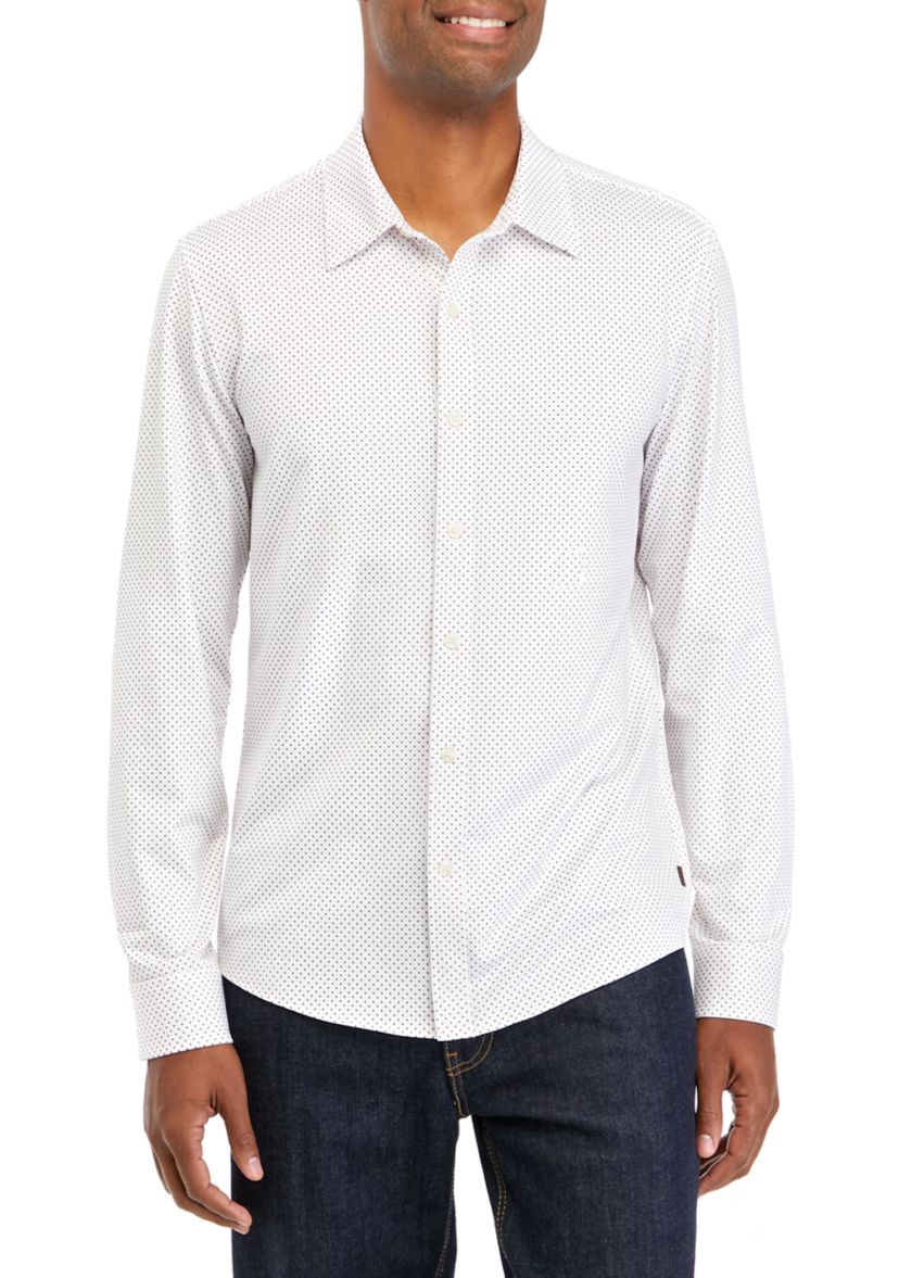 Mens Long Sleeve Woven Performance Knit Shirt