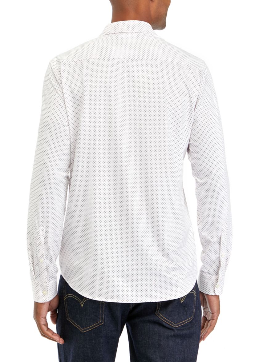 Mens Long Sleeve Woven Performance Knit Shirt