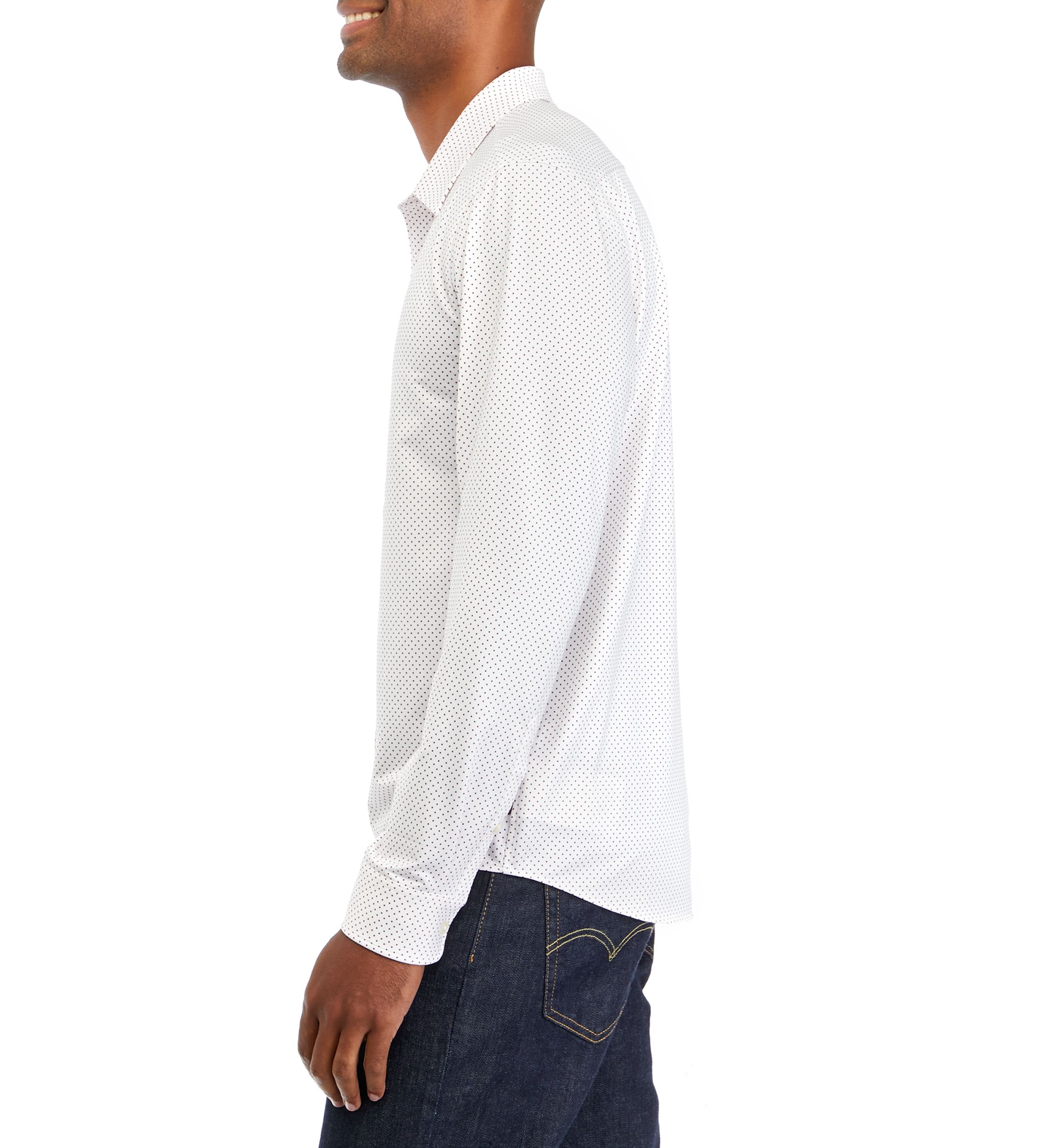 Mens Long Sleeve Woven Performance Knit Shirt