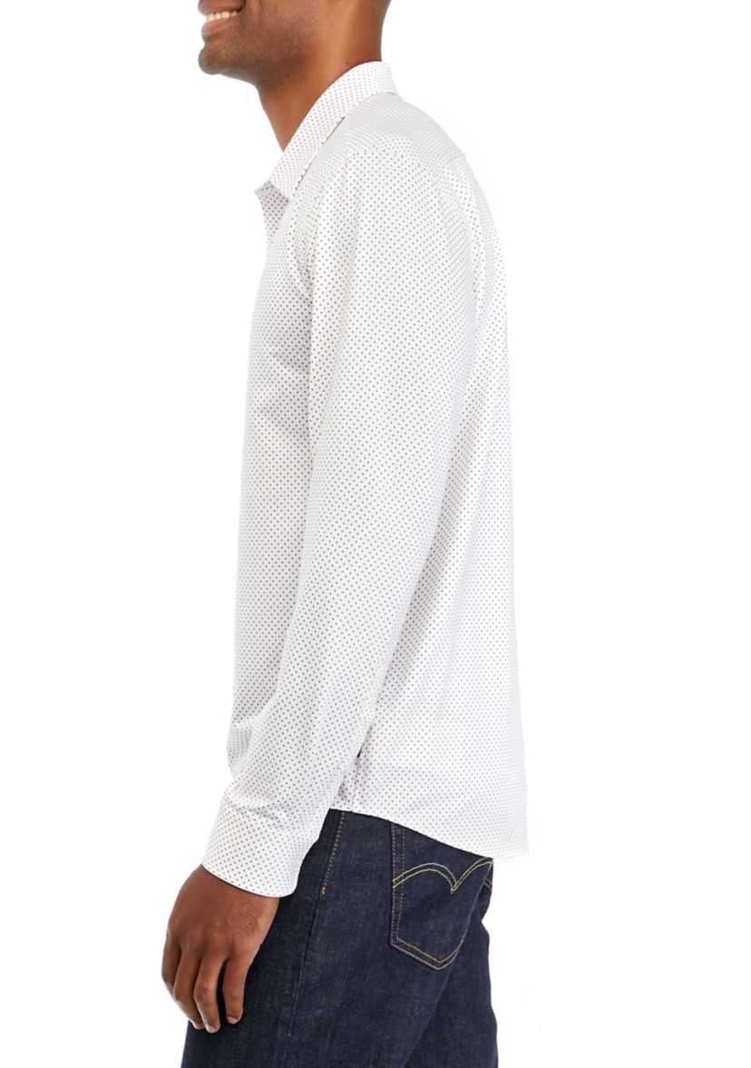 Mens Long Sleeve Woven Performance Knit Shirt