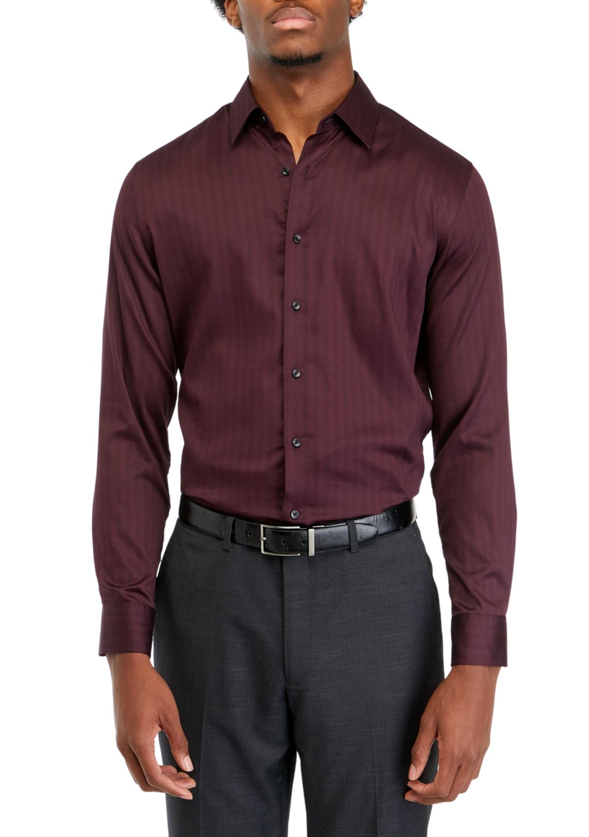 Mens Long Sleeve Woven Herringbone Stripe Shirt