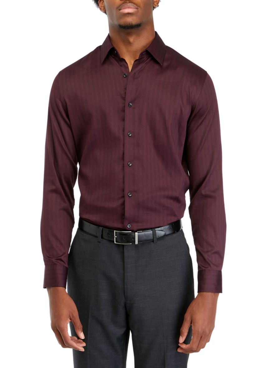 Mens Long Sleeve Woven Herringbone Stripe Shirt